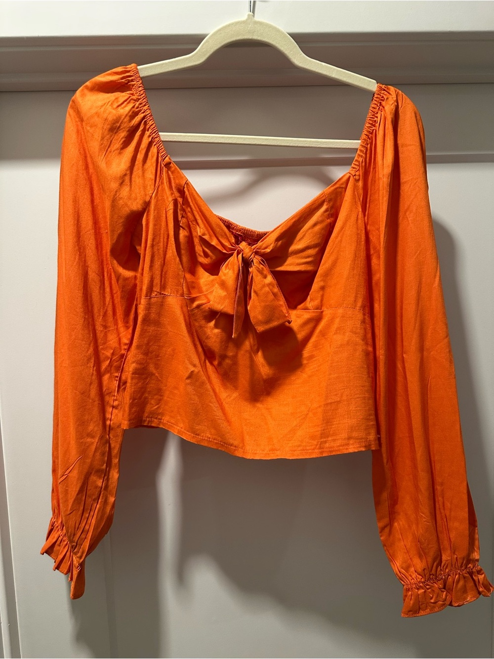 Guess Orange Long-Sleeve Tie-Front Blouse
